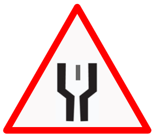 Cautionary or Warning road  Signs or traffic signs - Start of Dual Carriageway || symbolic image of "Start of Dual Carriageway" Sign