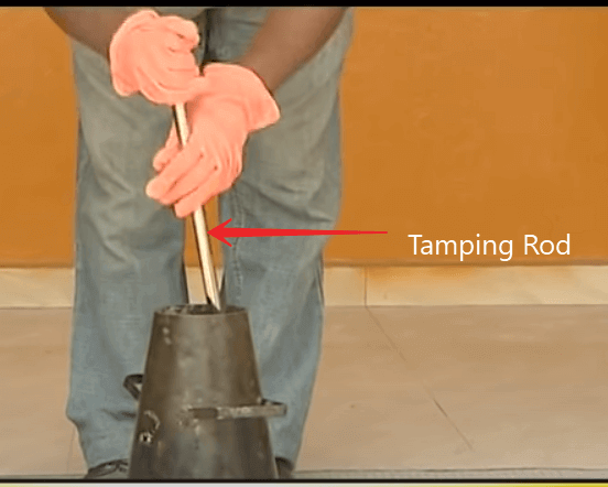 Concrete slump test - Tamped with a tamping rod/bar