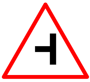 Cautionary or Warning road  Signs or traffic signs - Side Road Left || symbolic image of "Side Road Left" Sign