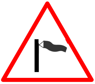 Cautionary or Warning road  Signs or traffic signs - Sudden Side Winds Ahead || symbolic image of "Sudden Side Winds Ahead" Sign