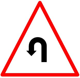 Left Hairpin Bend sign