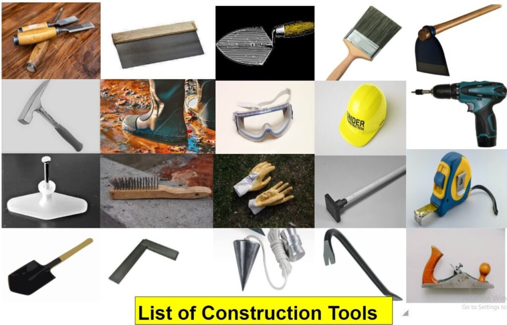 50 Construction Tools List, Names, Images & Uses - Building Construction